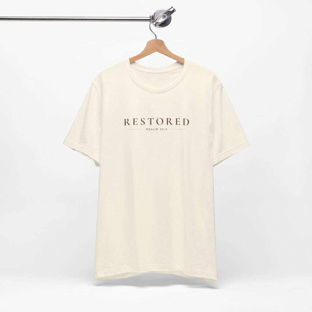 Restored Minimal Typography Unisex T-Shirt – Faith-Inspired Statement Tee