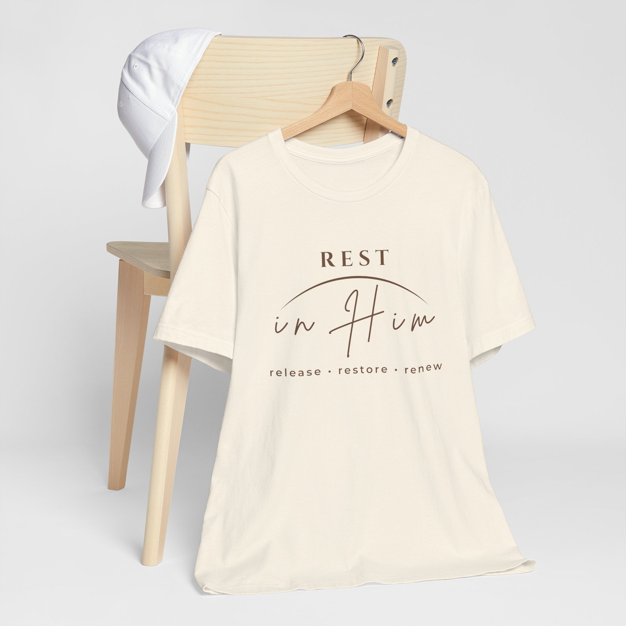 Rest in Him T-Shirt, Minimalist Inspirational Graphic Tee, Soft Unisex Shirt