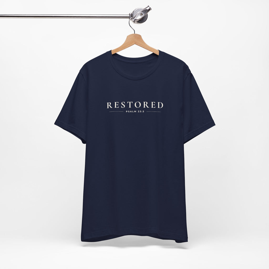Restored Minimal Typography Unisex T-Shirt – Faith-Inspired Statement Tee