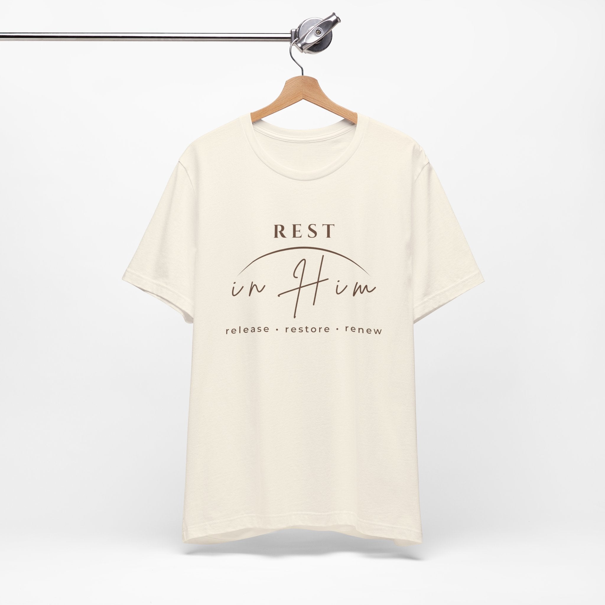 Rest in Him T-Shirt, Minimalist Inspirational Graphic Tee, Soft Unisex Shirt