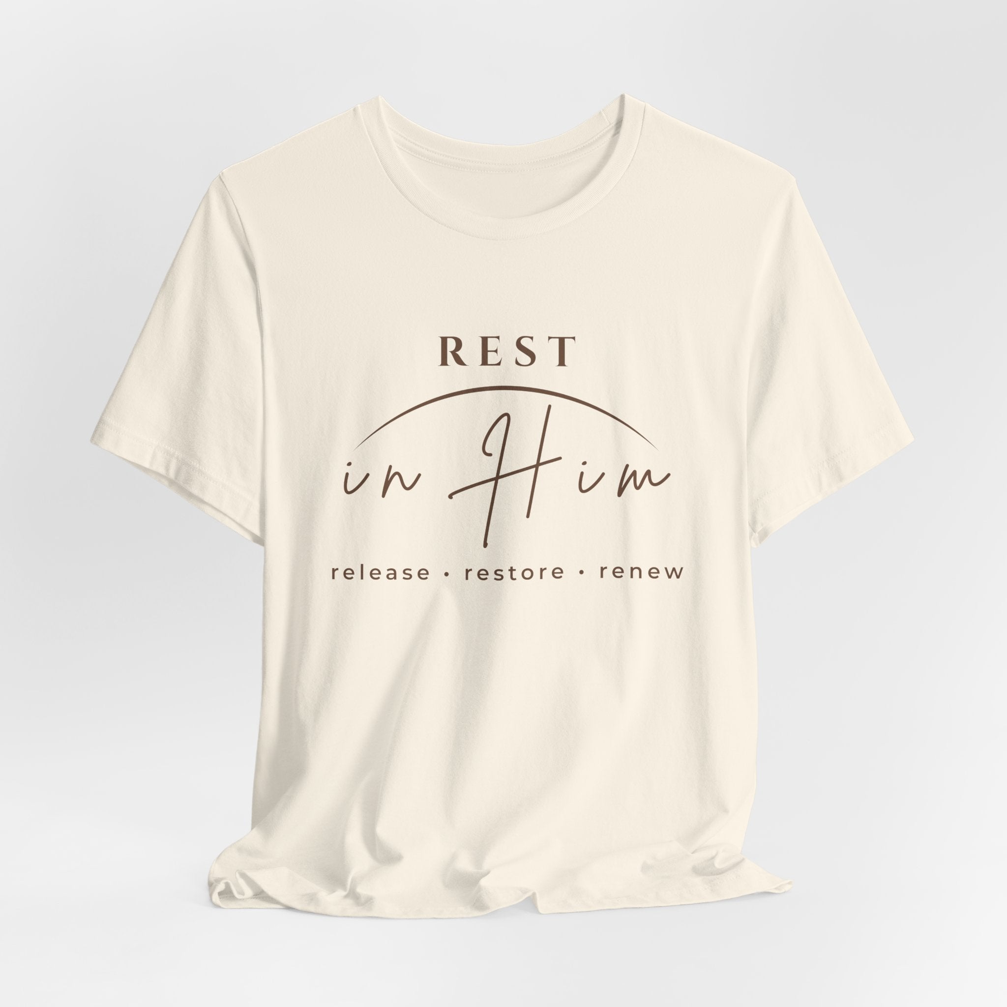 Rest in Him T-Shirt, Minimalist Inspirational Graphic Tee, Soft Unisex Shirt